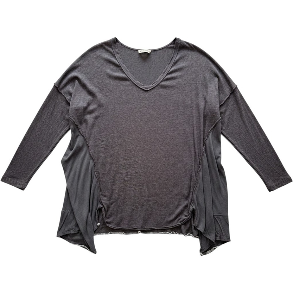 Free People We The Free Grunge Charcoal Grey Linen Blend‎ Top M Oversized Slouch